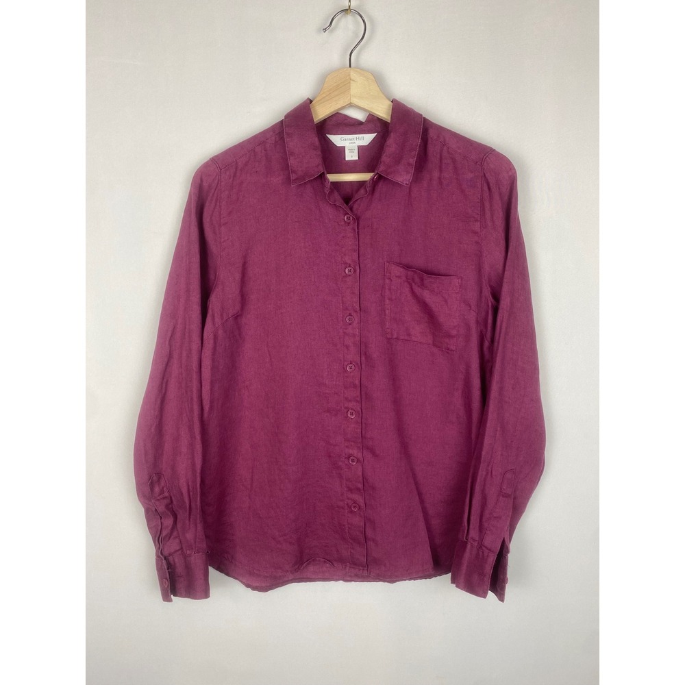 Garnet Hill Easy 100% Linen Button Down Shirt Berry Purple Long Sleeve Size 0